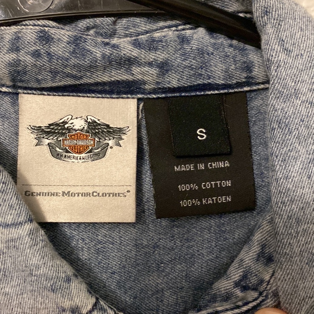 Harley-Davidson Womens Vintage Wash Convertible Sleeve Lightweight Denim Tee - S - Picture 11 of 11